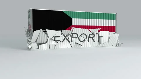 Kuwait container with the flag falls on top of a container labeled EXPORT Stock Footage 124597351