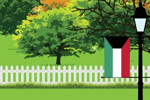 Kuwait Day Trees Lamp Vector Illustration Stock Illustration