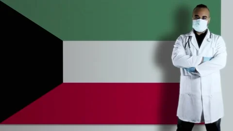 Kuwait doctor with flag Stock Footage 153373692
