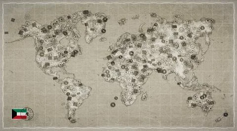 Kuwait Farwaniya Stamp World Map Stock Illustration