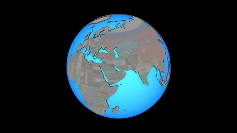Kuwait with flag on 3D map Stock Footage 106400046