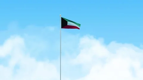 Kuwait Flag 3D Render Animation Waving on Pole with Blue Sky Video stock 333085723