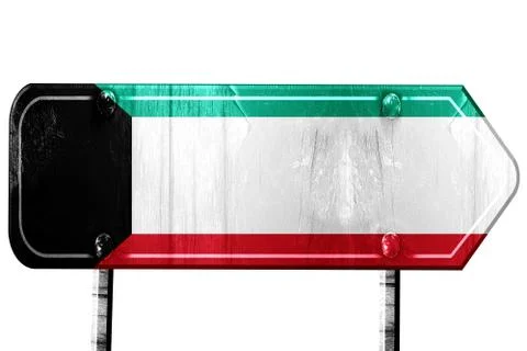 Kuwait flag, 3D rendering, road sign on white background Stock Illustration