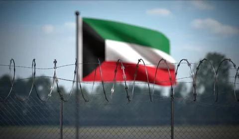 Kuwait - Flag and Barbed Wire Fence - 3D illustration Stock-Illustration