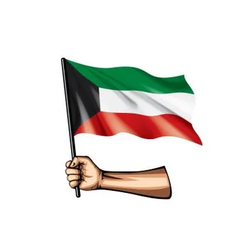 Kuwait flag and hand on white background. Vector illustration Stock Illustration