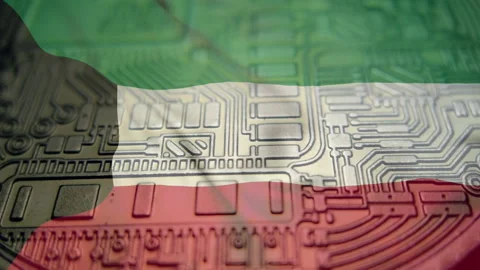 Kuwait flag with Bitcoin Cryptocurrency Stock Footage 166790807