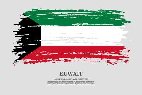 Kuwait flag with brush stroke effect and information text poster, vector Stock Illustration