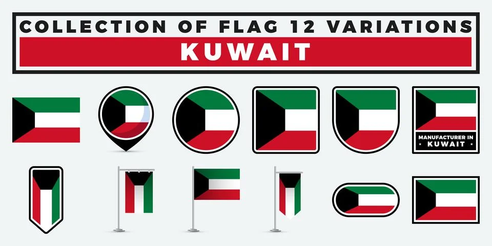 Kuwait Flag Collection. 12 Variations of the National Emblem Illustrazione stock