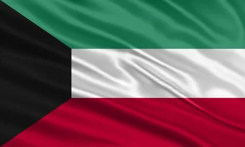 Kuwait flag design. Waving Kuwait flag made of satin or silk fabric. Stock Illustration