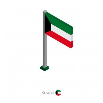 Kuwait Flag on Flagpole in Isometric dimension. Stock Illustration