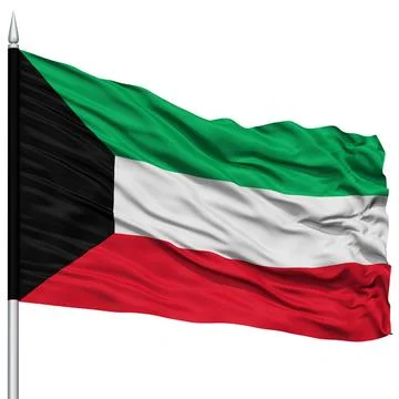 Kuwait Flag on Flagpole Kuwait Flag on Flagpole , Flying in the Wind, Isol... Foto stock