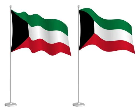 Kuwait flag on flagpole waving in wind. Holiday design element. Checkpoint Stock Illustration