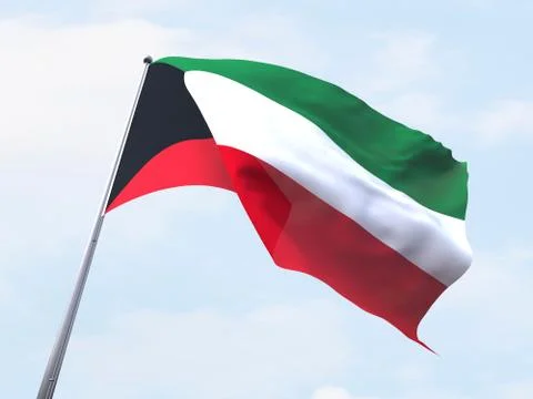 Kuwait flag flying on clear sky. Stock Illustration