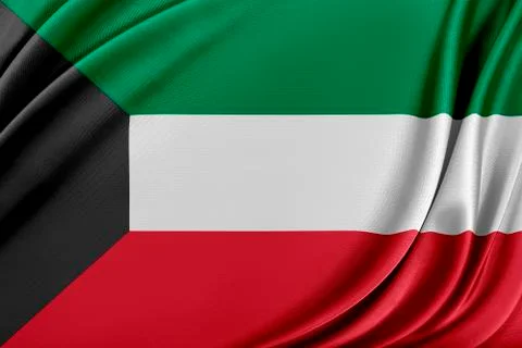 Kuwait flag with a glossy silk texture. Stock Illustration