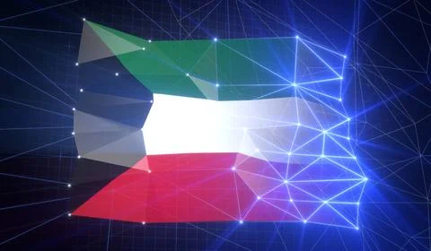 Kuwait - Flag with Glowing Cyberspace Grid Stock Illustration