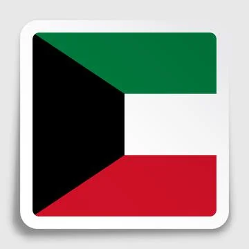 Kuwait flag icon on paper square sticker with shadow. Button for mobile appli Stock Illustration