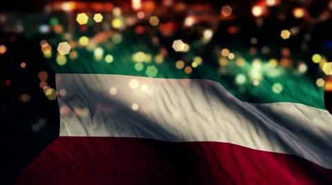 Kuwait Flag Light Night Bokeh Abstract Loop Animation 4K Stock Footage 47614183