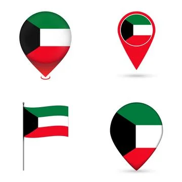 Kuwait Flag Map Pin Icons Set Collection. Stock Illustration