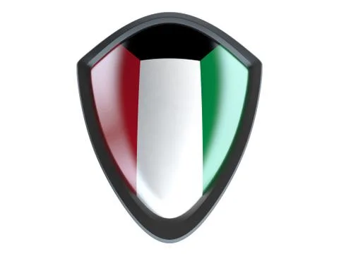 Kuwait flag on metal shield isolate on white background. Stock Illustration