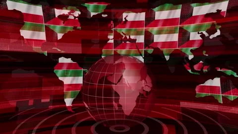 Kuwait flag news technology earth map animated background Video stock 264605477