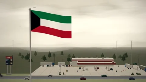 Kuwait Flag Over Highway Gas Station Fuel Prices seamless loop Stock Footage 344714668