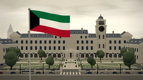 Kuwait Flag Over University Campus Quadrangle seamless loop Stock Footage 344706888