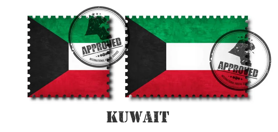 Kuwait flag pattern postage stamp with grunge old scratch texture and affix a イラスト素材