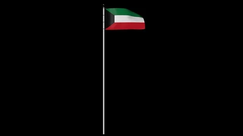 Kuwait Flag on Pole with Alpha Channel Video stock 87502710
