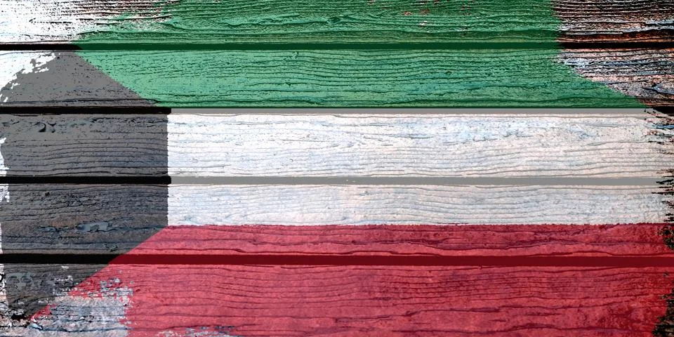 Kuwait flag - realistic looking flag on a wooden surface Stock Illustration