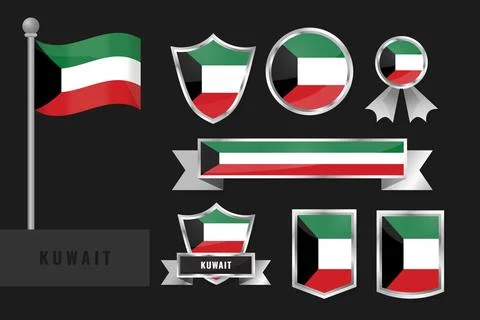 Kuwait flag set. Collection of Kuwait national emblems. Flat design of flag.. Illustrazione stock