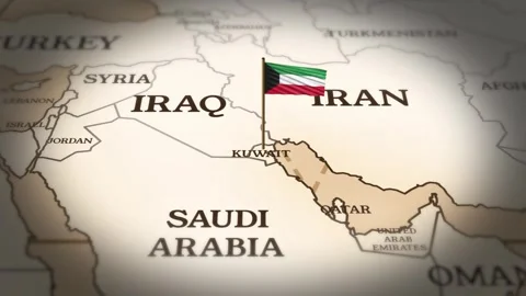 Kuwait flag showing on world map with 3D rendering Stock Footage 279247598
