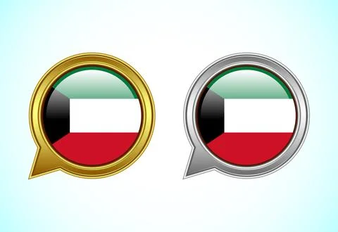 Kuwait flag speech bubble. Speaking flag icon in gold and silver color Illustrazione stock