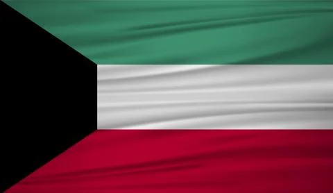 Kuwait flag vector. Vector flag of Kuwait blowig in the wind. EPS 10. Illustrazione stock