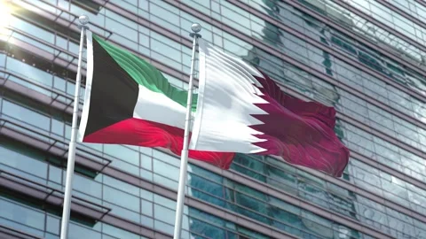 Kuwait Flag VS Flag of Qatar Stock Footage 343579091