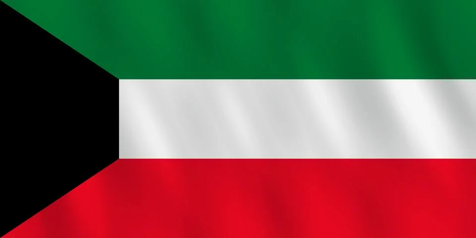 Kuwait flag with waving effect, official proportion. Stock Illustration