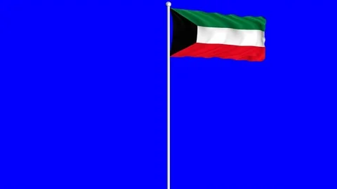 Kuwait Flag Waving Fluttering on Wind Loopable Green Blue Screen Matte Stock Footage 77578801