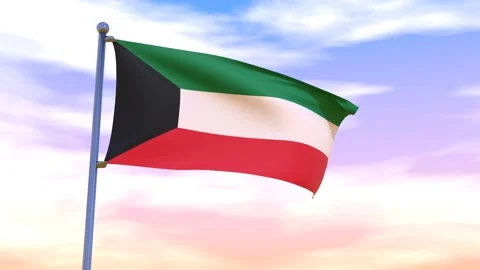 Kuwait Flag waving in the high wind Stock Footage 154376155