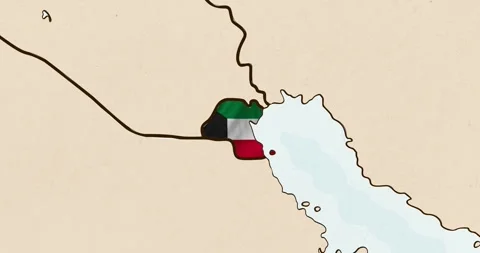 The kuwait flag waving inside the country on a world map Stock Footage 339033282