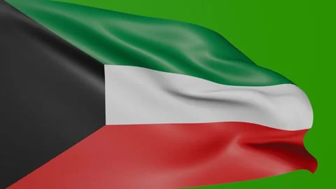 Kuwait flag waving in the loop on the wind on green screen. 스톡 동영상 301560386