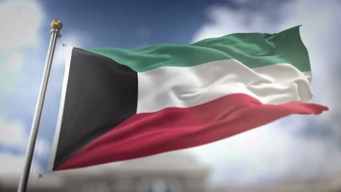 Kuwait Flag Waving Slow Motion 3D Rendering Blue Sky Background - Seamless .. Stock Footage 75353984
