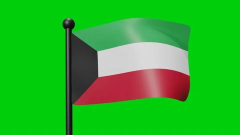Kuwait Flag Waving in Slow Motion on the green background. 3D Render Flag. .. Stock Footage 230911972
