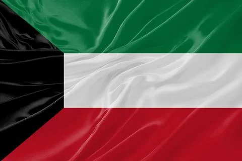 Kuwait Flag Waving Textures Silk Background Stock Illustration