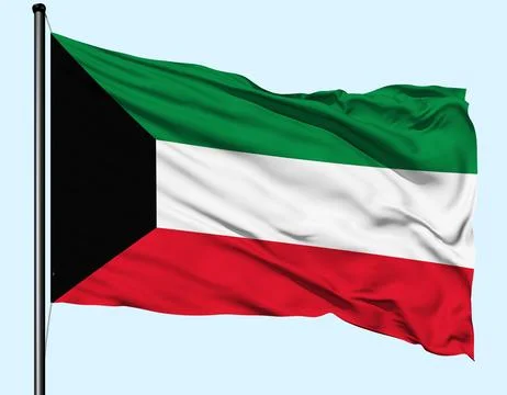 Kuwait Flag Wind Waving With Pole Stock Illustration