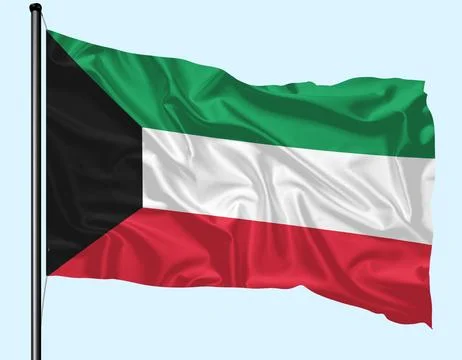 Kuwait Flag Wind Waving With Pole Stock Illustration