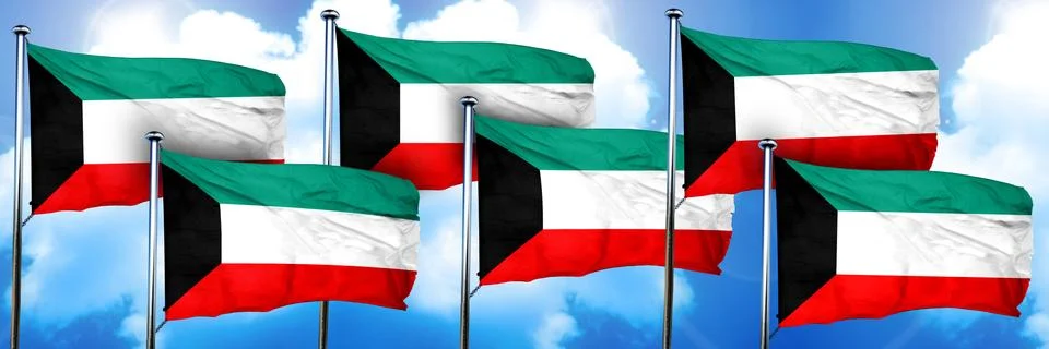 Kuwait flags, 3D rendering, on a cloud background Stock Illustration
