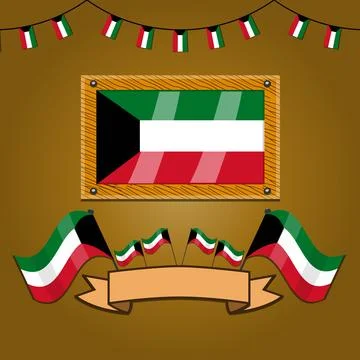 Kuwait Flags On Frame Wood, Label Stock Illustration