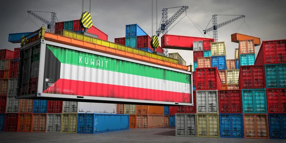 Kuwait - freight container in cargo terminal - 3D illustration Stock Illustration