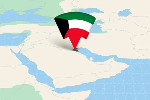 Kuwait Location Highlighted on Asian Map with Flag Icon. Stock Illustration