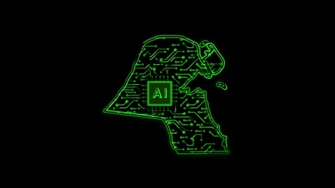 Kuwait Map AI Chipset Technology Opener Stock Footage 337056082
