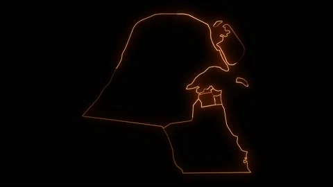 Kuwait map with all states or provinces glowing neon outline Stock Footage 169634446